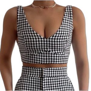 Crop Top Houndstooth Tweed Rayon Blend 8 - Wide Leg Pants Sold Separately